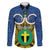 Vanuatu Tafea Province Family Matching Off Shoulder Maxi Dress and Hawaiian Shirt Pig Tusk Mix Maori Pattern and Namele Leaf LT03 Dad's Shirt - Long Sleeve Blue - Polynesian Pride