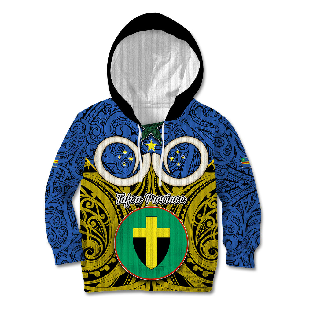 Vanuatu Tafea Province Kid Hoodie Pig Tusk Mix Maori Pattern and Namele Leaf LT03 Hoodie Blue - Polynesian Pride