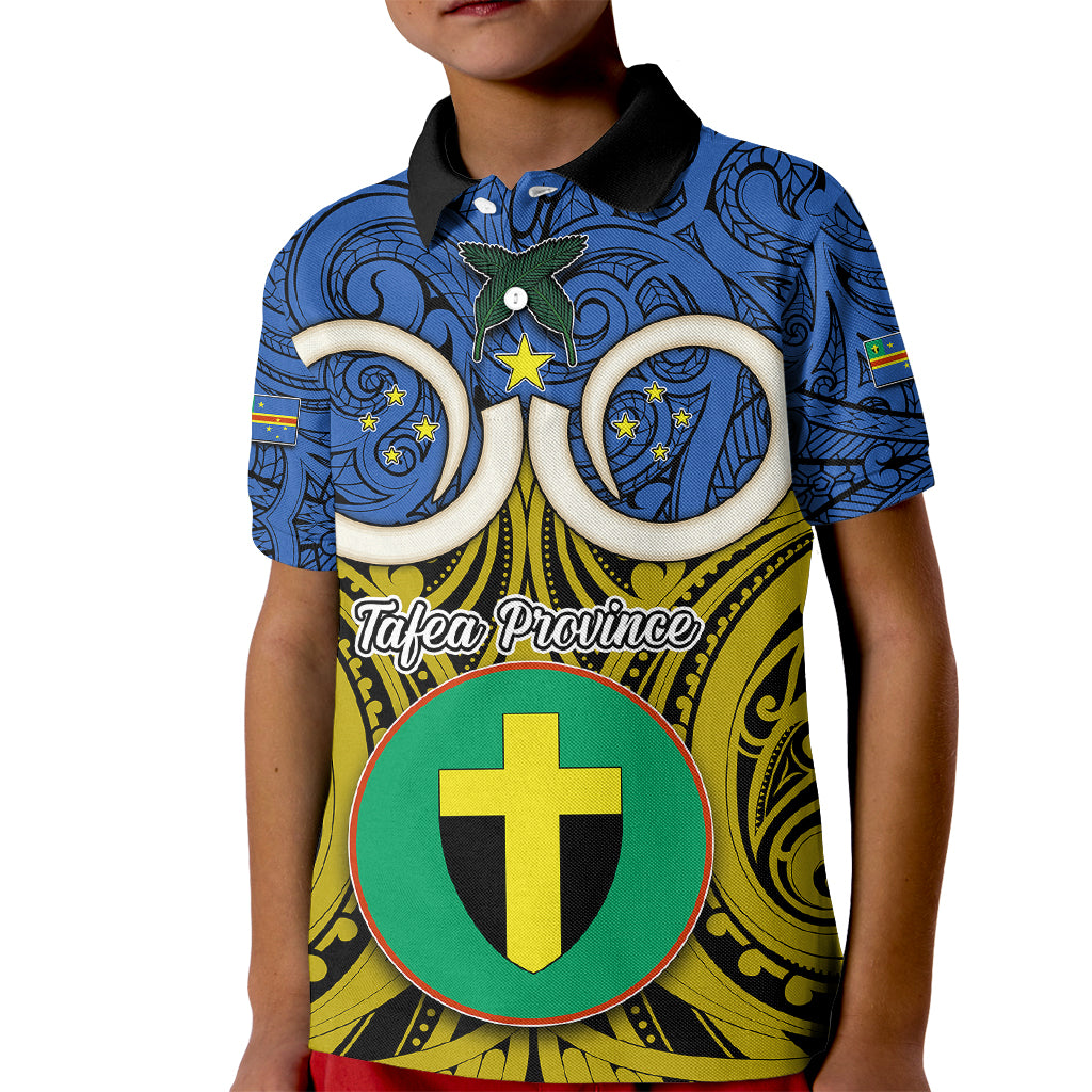 Vanuatu Tafea Province Kid Polo Shirt Pig Tusk Mix Maori Pattern and Namele Leaf LT03 Kid Blue - Polynesian Pride
