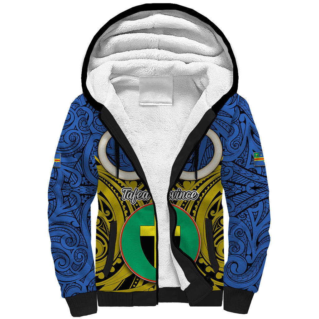 Vanuatu Tafea Province Sherpa Hoodie Pig Tusk Mix Maori Pattern and Namele Leaf LT03 Unisex Blue - Polynesian Pride