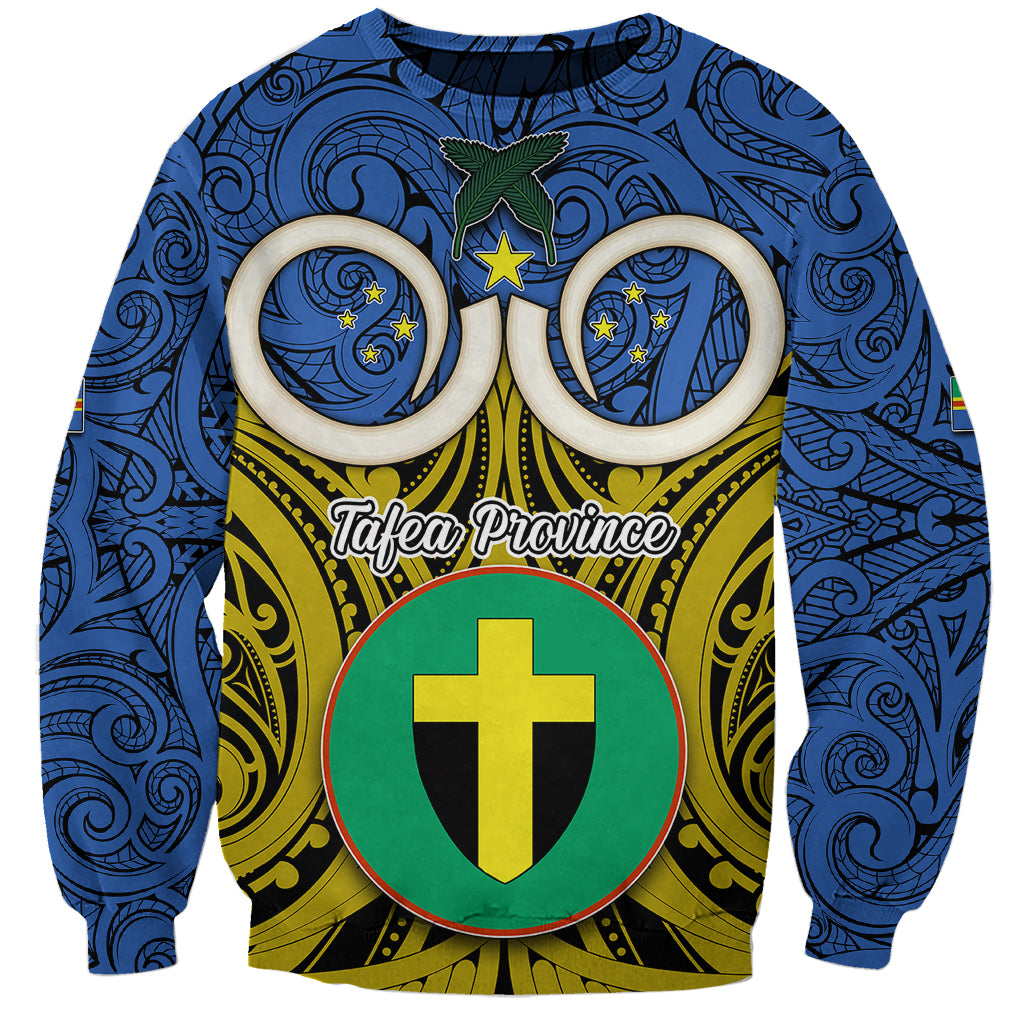 Vanuatu Tafea Province Sweatshirt Pig Tusk Mix Maori Pattern and Namele Leaf LT03 Unisex Blue - Polynesian Pride