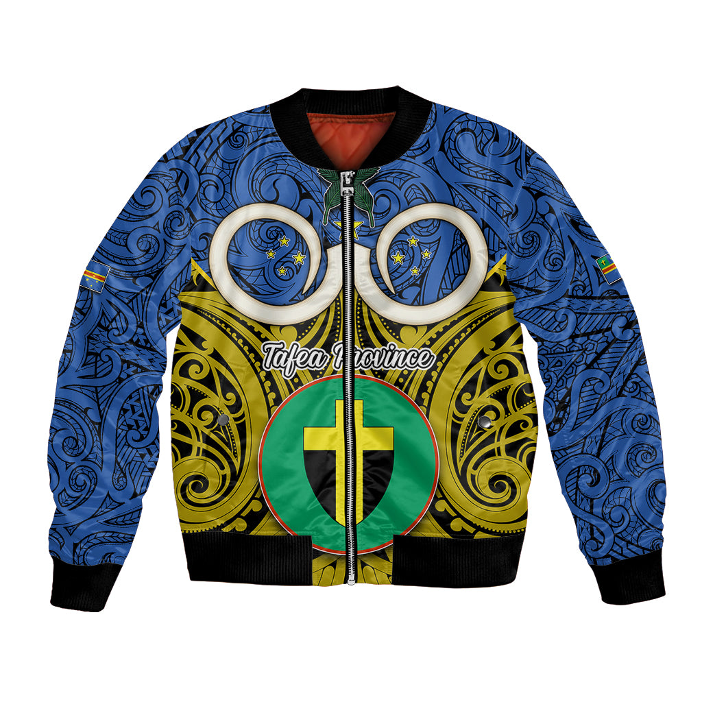 Personalised Vanuatu Tafea Province Bomber Jacket Pig Tusk Mix Maori Pattern and Namele Leaf LT03 Unisex Blue - Polynesian Pride