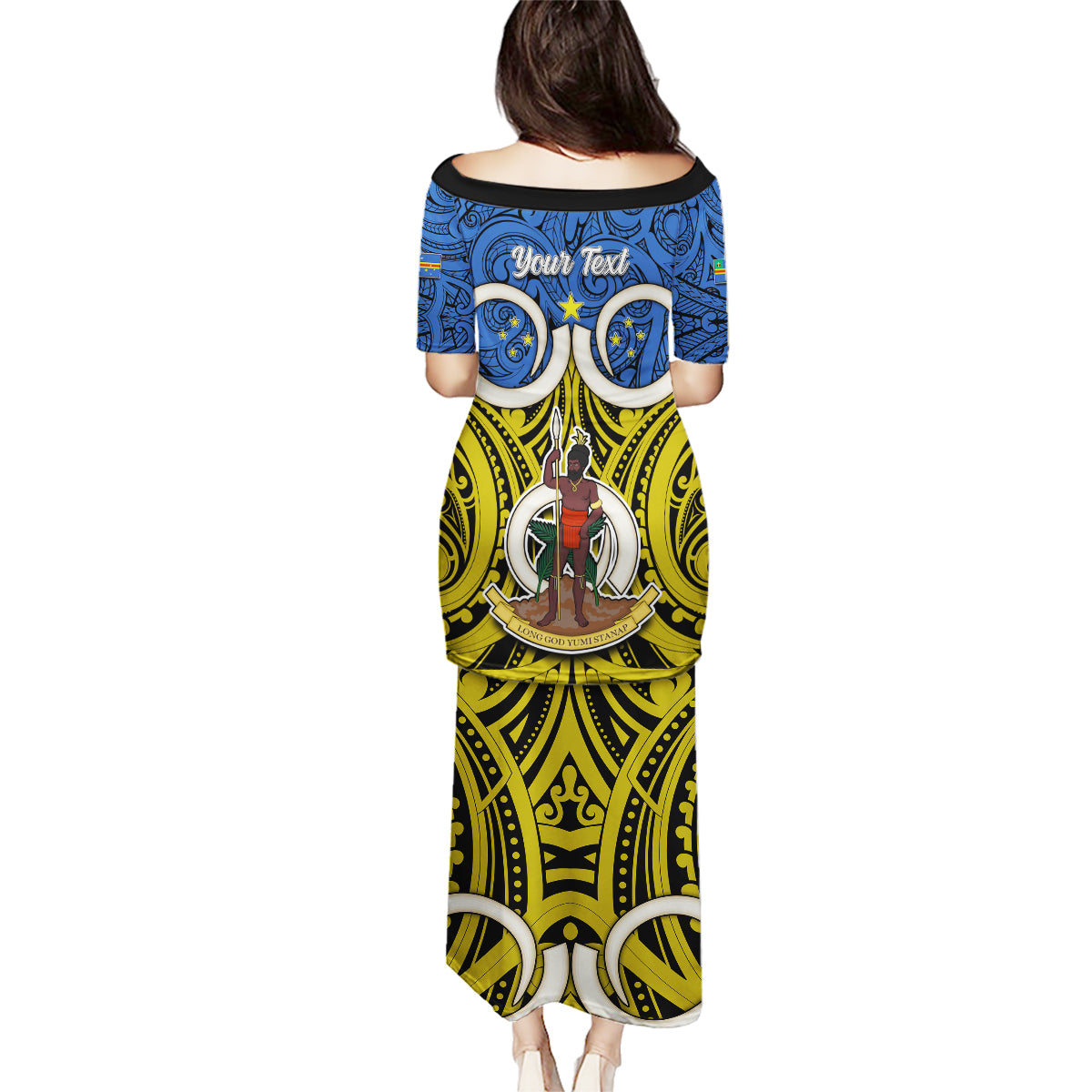 Personalised Vanuatu Tafea Province Family Matching Puletasi Dress and Hawaiian Shirt Pig Tusk Mix Maori Pattern and Namele Leaf LT03 - Polynesian Pride