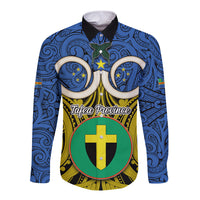Personalised Vanuatu Tafea Province Long Sleeve Button Shirt Pig Tusk Mix Maori Pattern and Namele Leaf LT03 Unisex Blue - Polynesian Pride