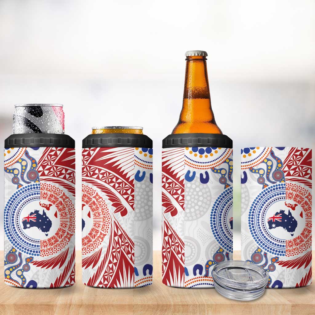 Tongan and Australian Culture Together 4 in 1 Can Cooler Tumbler Ngatu Art Tribal Aboriginal Tattoo Pattern LT03 - Polynesian Pride