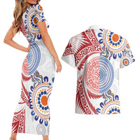 Tongan and Australian Culture Together Couples Matching Short Sleeve Bodycon Dress and Hawaiian Shirt Ngatu Art Tribal Aboriginal Tattoo Pattern LT03 - Polynesian Pride
