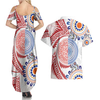 Tongan and Australian Culture Together Couples Matching Summer Maxi Dress and Hawaiian Shirt Ngatu Art Tribal Aboriginal Tattoo Pattern LT03 - Polynesian Pride