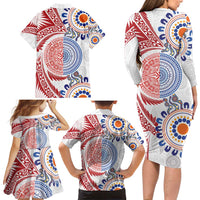 Tongan and Australian Culture Together Family Matching Long Sleeve Bodycon Dress and Hawaiian Shirt Ngatu Art Tribal Aboriginal Tattoo Pattern LT03 - Polynesian Pride