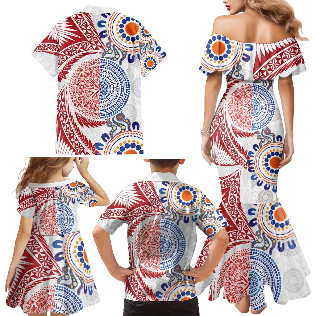 Tongan and Australian Culture Together Family Matching Mermaid Dress and Hawaiian Shirt Ngatu Art Tribal Aboriginal Tattoo Pattern LT03 - Polynesian Pride