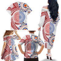 Tongan and Australian Culture Together Family Matching Off The Shoulder Long Sleeve Dress and Hawaiian Shirt Ngatu Art Tribal Aboriginal Tattoo Pattern LT03 - Polynesian Pride