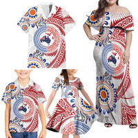 Tongan and Australian Culture Together Family Matching Off Shoulder Maxi Dress and Hawaiian Shirt Ngatu Art Tribal Aboriginal Tattoo Pattern LT03 - Polynesian Pride