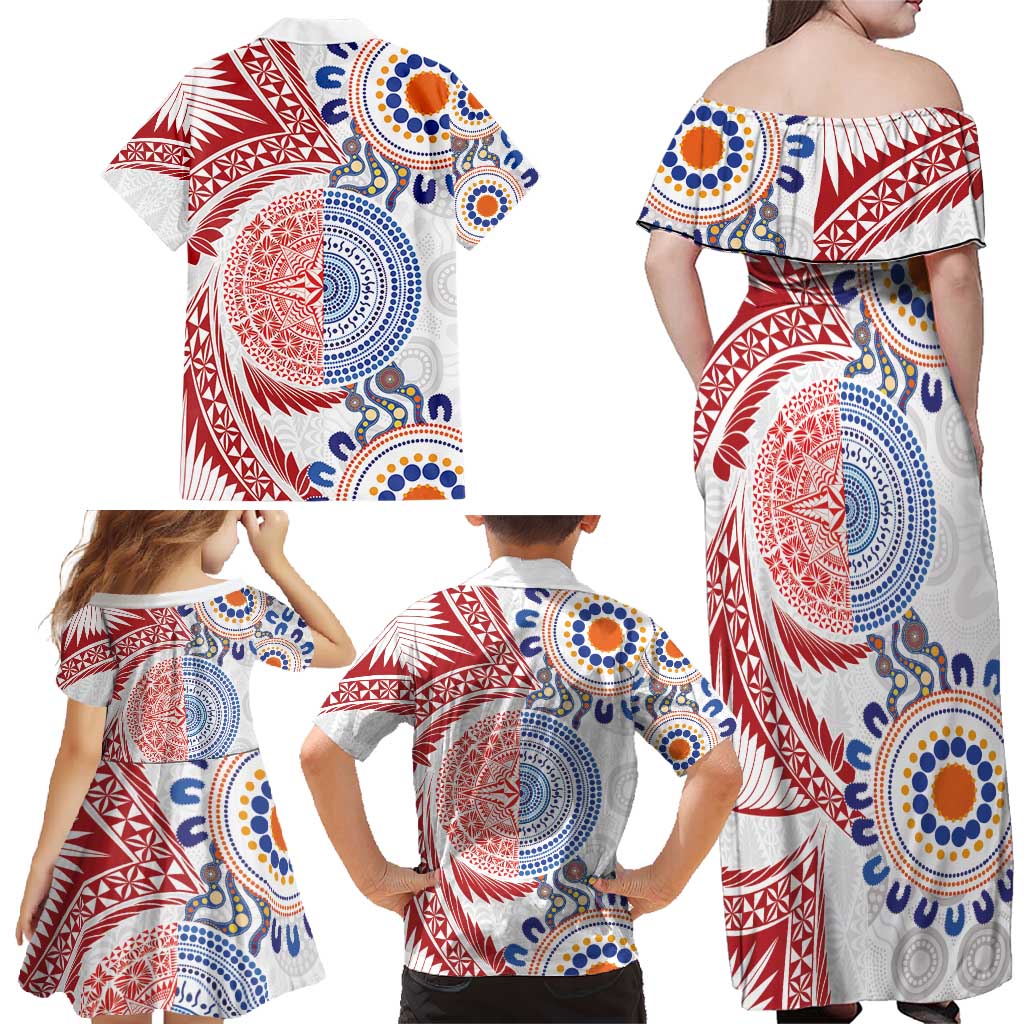 Tongan and Australian Culture Together Family Matching Off Shoulder Maxi Dress and Hawaiian Shirt Ngatu Art Tribal Aboriginal Tattoo Pattern LT03 - Polynesian Pride