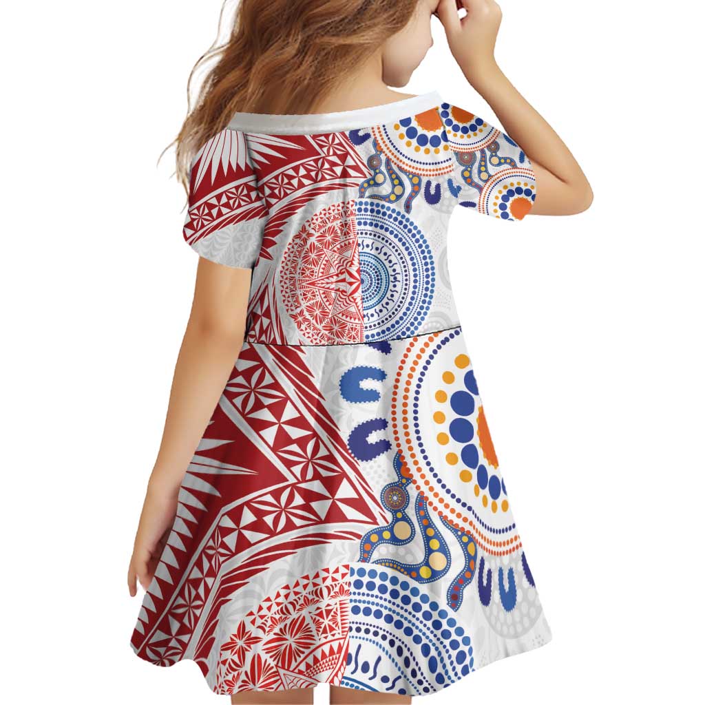 Tongan and Australian Culture Together Family Matching Off Shoulder Short Dress and Hawaiian Shirt Ngatu Art Tribal Aboriginal Tattoo Pattern LT03 - Polynesian Pride