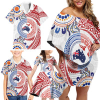 Tongan and Australian Culture Together Family Matching Off Shoulder Short Dress and Hawaiian Shirt Ngatu Art Tribal Aboriginal Tattoo Pattern LT03 - Polynesian Pride