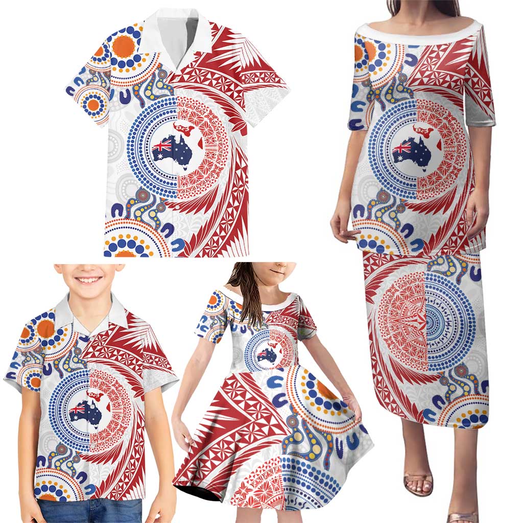 Tongan and Australian Culture Together Family Matching Puletasi and Hawaiian Shirt Ngatu Art Tribal Aboriginal Tattoo Pattern LT03 - Polynesian Pride