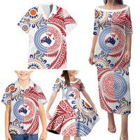 Tongan and Australian Culture Together Family Matching Puletasi and Hawaiian Shirt Ngatu Art Tribal Aboriginal Tattoo Pattern LT03 - Polynesian Pride