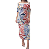 Tongan and Australian Culture Together Family Matching Puletasi and Hawaiian Shirt Ngatu Art Tribal Aboriginal Tattoo Pattern LT03 Mom's Dress White - Polynesian Pride