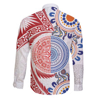Tongan and Australian Culture Together Family Matching Short Sleeve Bodycon Dress and Hawaiian Shirt Ngatu Art Tribal Aboriginal Tattoo Pattern LT03 - Polynesian Pride