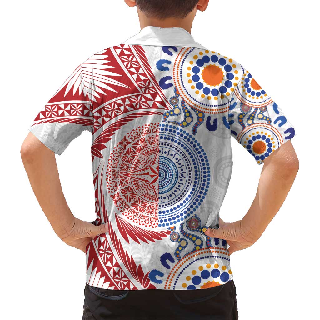 Tongan and Australian Culture Together Family Matching Summer Maxi Dress and Hawaiian Shirt Ngatu Art Tribal Aboriginal Tattoo Pattern LT03 - Polynesian Pride