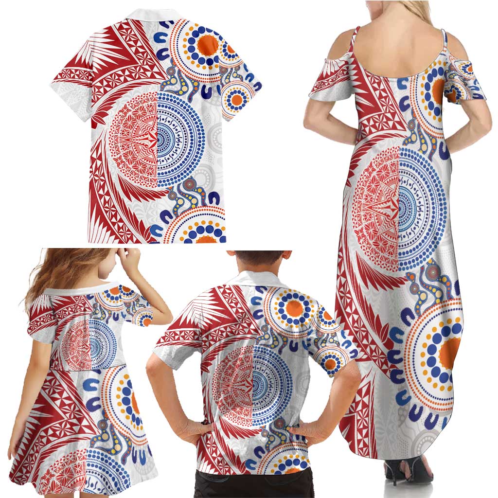 Tongan and Australian Culture Together Family Matching Summer Maxi Dress and Hawaiian Shirt Ngatu Art Tribal Aboriginal Tattoo Pattern LT03 - Polynesian Pride