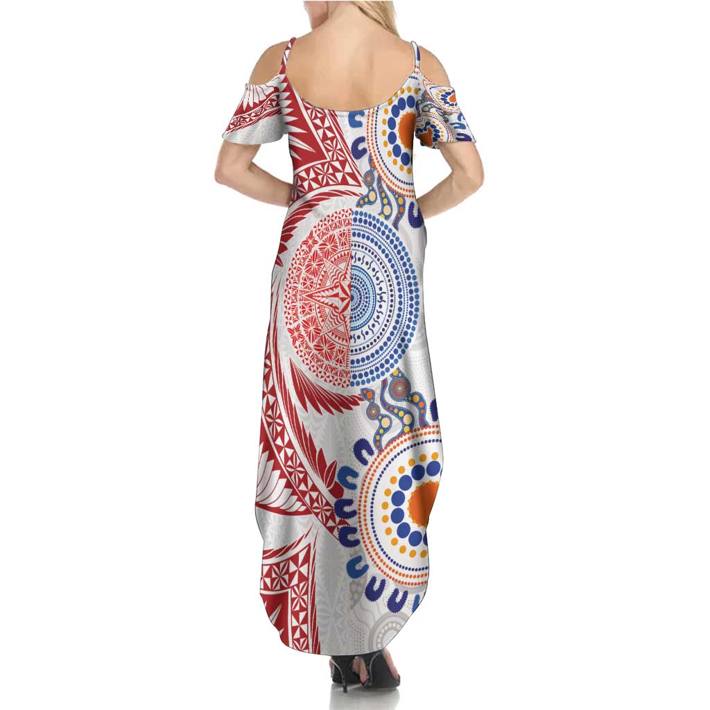 Tongan and Australian Culture Together Family Matching Summer Maxi Dress and Hawaiian Shirt Ngatu Art Tribal Aboriginal Tattoo Pattern LT03 - Polynesian Pride