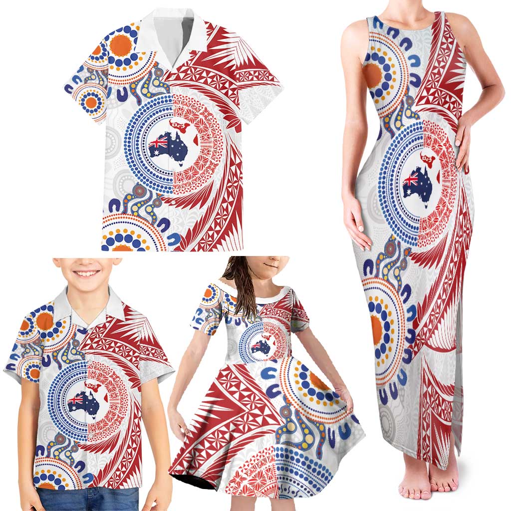Tongan and Australian Culture Together Family Matching Tank Maxi Dress and Hawaiian Shirt Ngatu Art Tribal Aboriginal Tattoo Pattern LT03 - Polynesian Pride