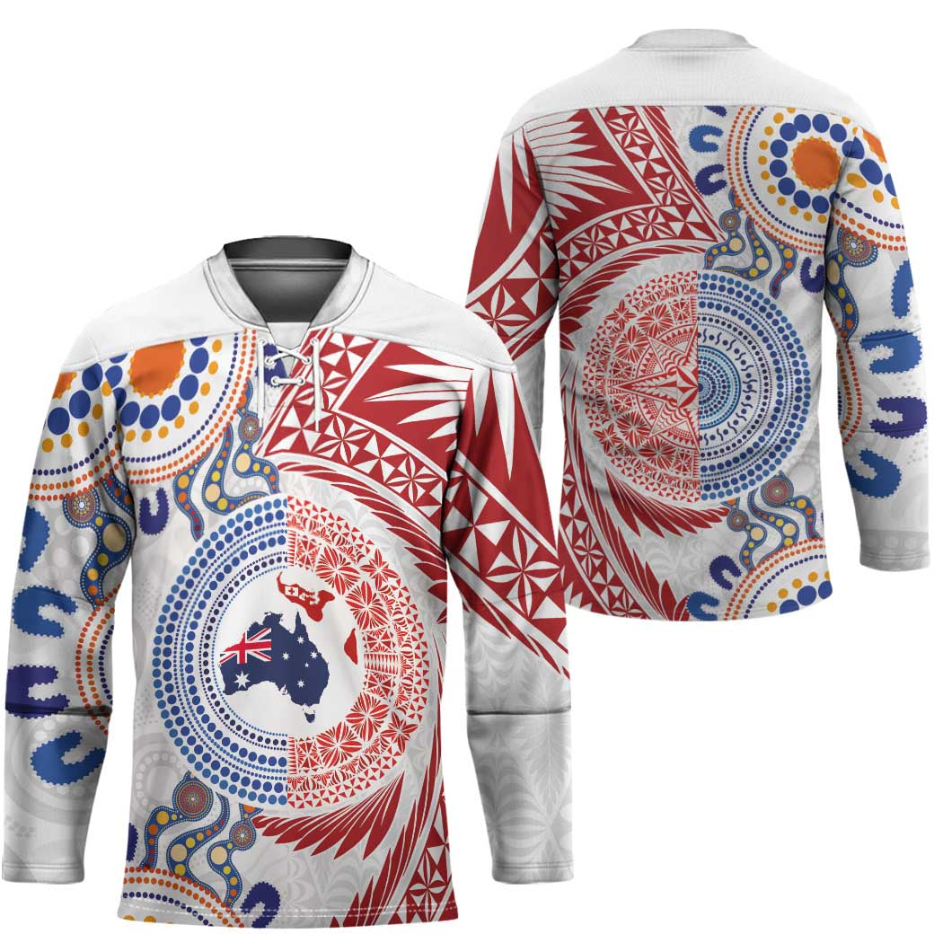Tongan and Australian Culture Together Hockey Jersey Ngatu Art Tribal Aboriginal Tattoo Pattern - Polynesian Pride