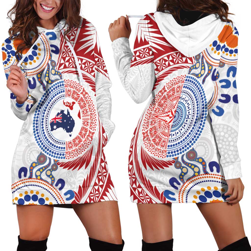 Tongan and Australian Culture Together Hoodie Dress Ngatu Art Tribal Aboriginal Tattoo Pattern LT03 - Polynesian Pride