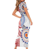 Tongan and Australian Culture Together Short Sleeve Bodycon Dress Ngatu Art Tribal Aboriginal Tattoo Pattern LT03 - Polynesian Pride