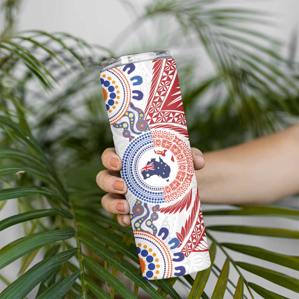 Tongan and Australian Culture Together Skinny Tumbler Ngatu Art Tribal Aboriginal Tattoo Pattern LT03 - Polynesian Pride