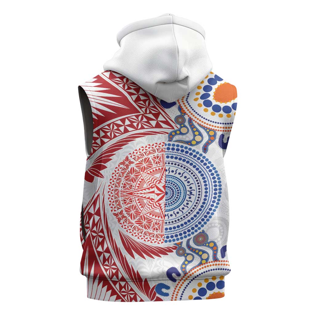 Tongan and Australian Culture Together Sleeveless Hoodie Ngatu Art Tribal Aboriginal Tattoo Pattern - Polynesian Pride