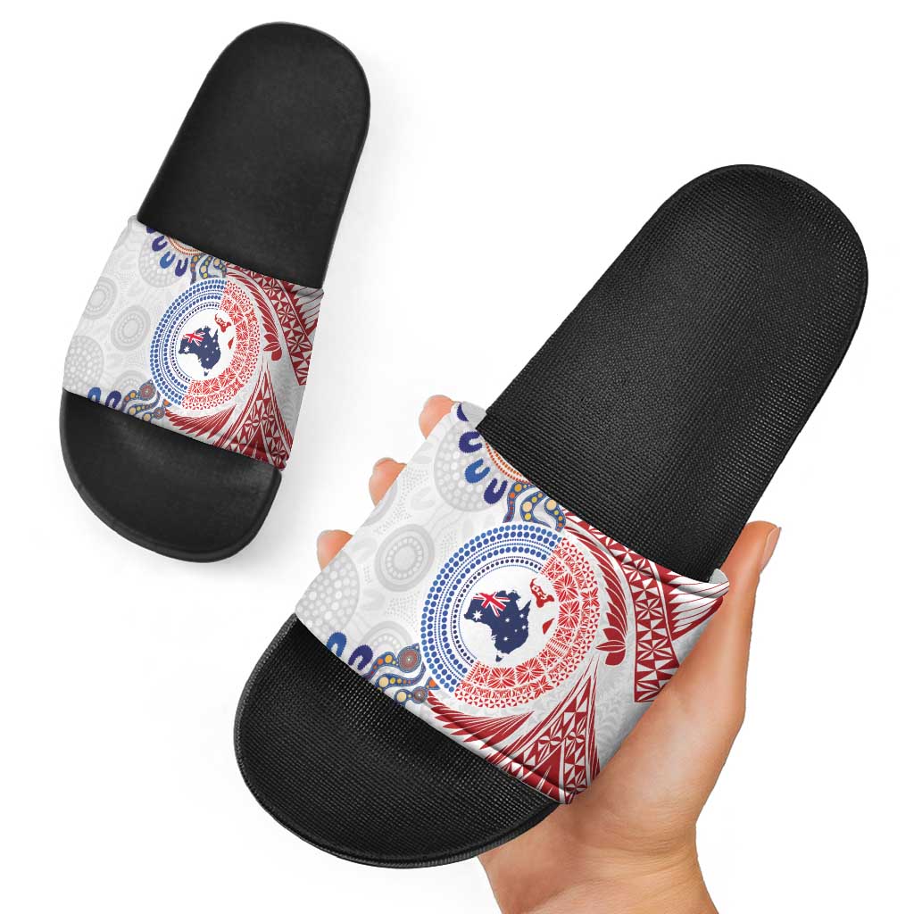 Tongan and Australian Culture Together Slide Sandals Ngatu Art Tribal Aboriginal Tattoo Pattern - Polynesian Pride