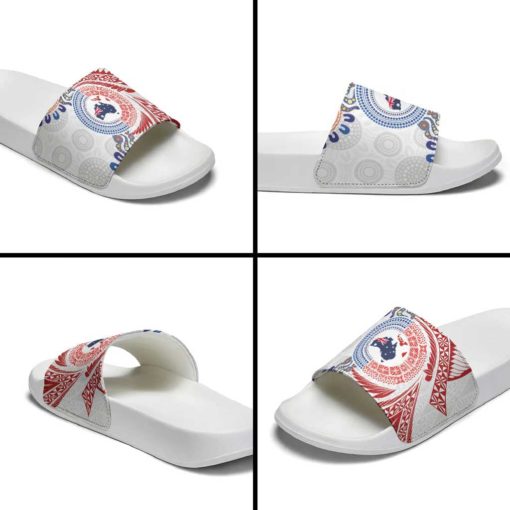 Tongan and Australian Culture Together Slide Sandals Ngatu Art Tribal Aboriginal Tattoo Pattern - Polynesian Pride