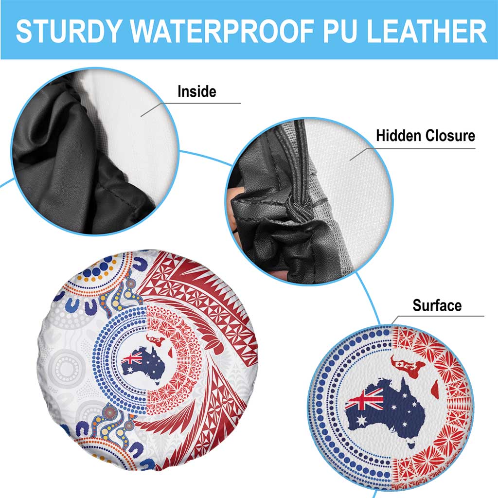 Tongan and Australian Culture Together Spare Tire Cover Ngatu Art Tribal Aboriginal Tattoo Pattern - Polynesian Pride