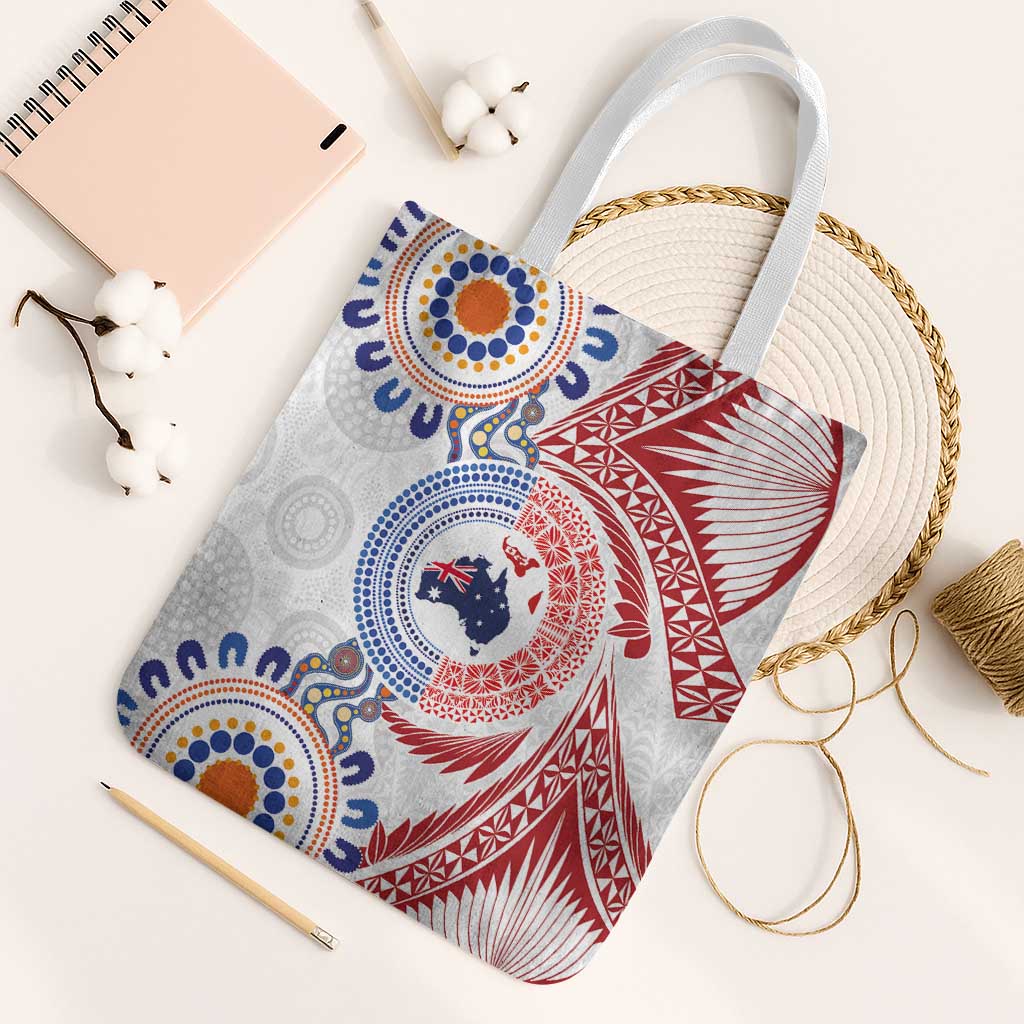 Tongan and Australian Culture Together Tote Bag Ngatu Art Tribal Aboriginal Tattoo Pattern - Polynesian Pride