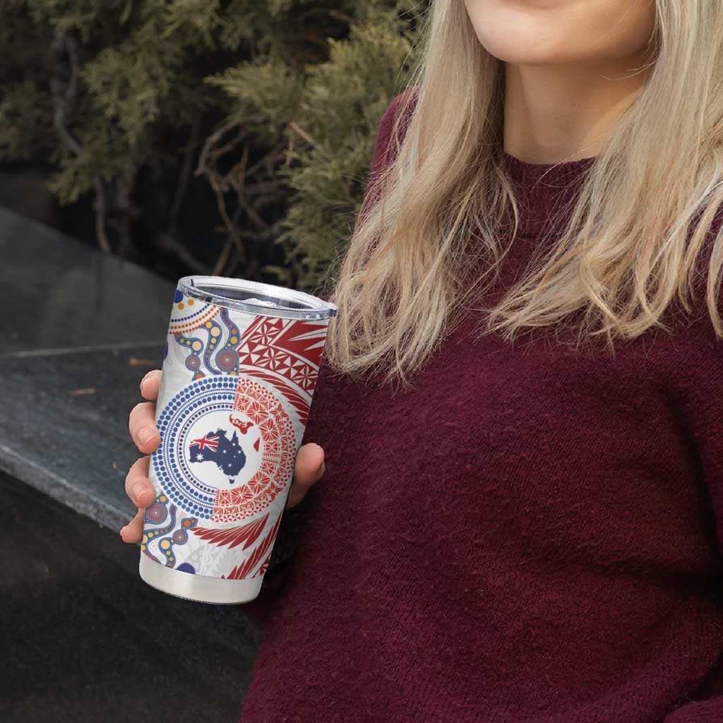 Tongan and Australian Culture Together Tumbler Cup Ngatu Art Tribal Aboriginal Tattoo Pattern - Polynesian Pride