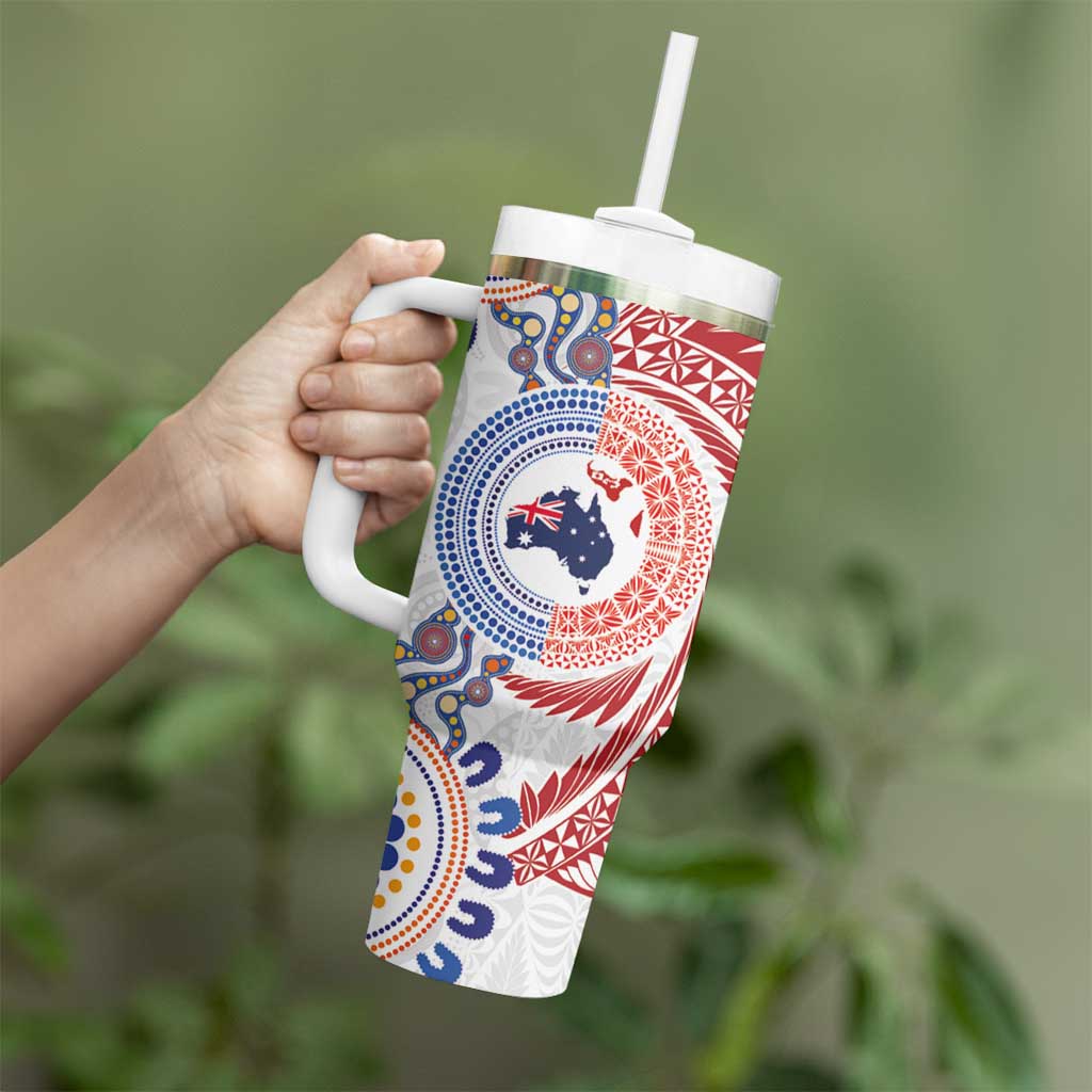 Tongan and Australian Culture Together Tumbler With Handle Ngatu Art Tribal Aboriginal Tattoo Pattern - Polynesian Pride
