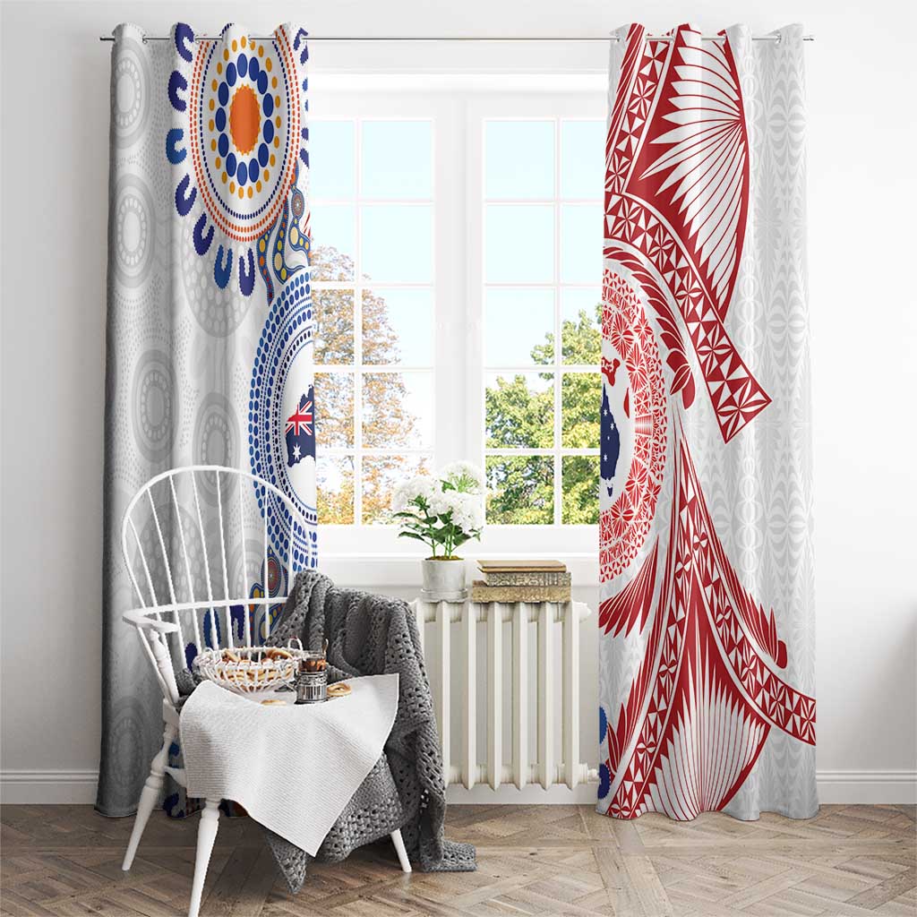 Tongan and Australian Culture Together Window Curtain Ngatu Art Tribal Aboriginal Tattoo Pattern - Polynesian Pride