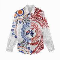 Tongan and Australian Culture Together Women Casual Shirt Ngatu Art Tribal Aboriginal Tattoo Pattern LT03 - Polynesian Pride
