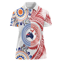 Tongan and Australian Culture Together Women Polo Shirt Ngatu Art Tribal Aboriginal Tattoo Pattern LT03 Female White - Polynesian Pride