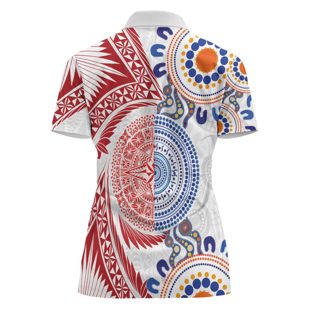 Tongan and Australian Culture Together Women Polo Shirt Ngatu Art Tribal Aboriginal Tattoo Pattern LT03 - Polynesian Pride