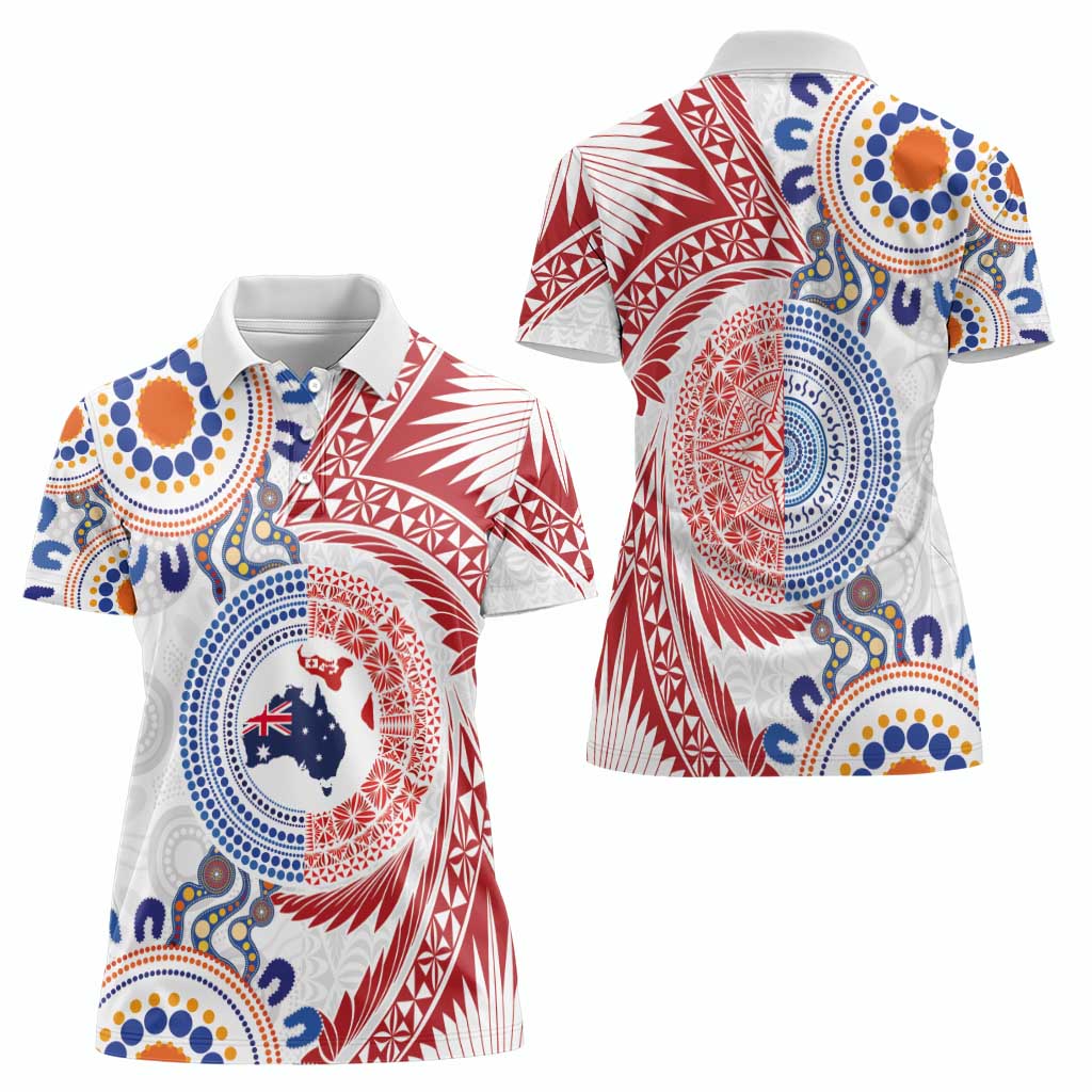 Tongan and Australian Culture Together Women Polo Shirt Ngatu Art Tribal Aboriginal Tattoo Pattern LT03 - Polynesian Pride