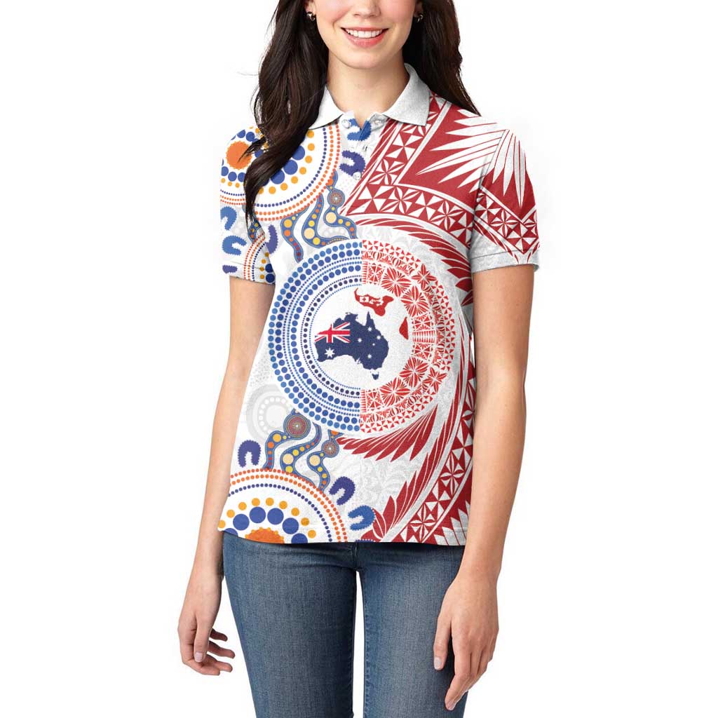 Tongan and Australian Culture Together Women Polo Shirt Ngatu Art Tribal Aboriginal Tattoo Pattern LT03 - Polynesian Pride