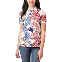 Tongan and Australian Culture Together Women Polo Shirt Ngatu Art Tribal Aboriginal Tattoo Pattern LT03 - Polynesian Pride