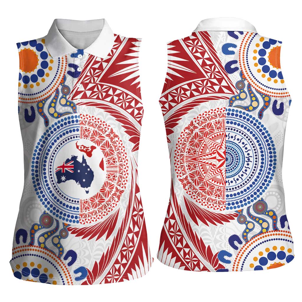 Tongan and Australian Culture Together Women Sleeveless Polo Shirt Ngatu Art Tribal Aboriginal Tattoo Pattern LT03 - Polynesian Pride