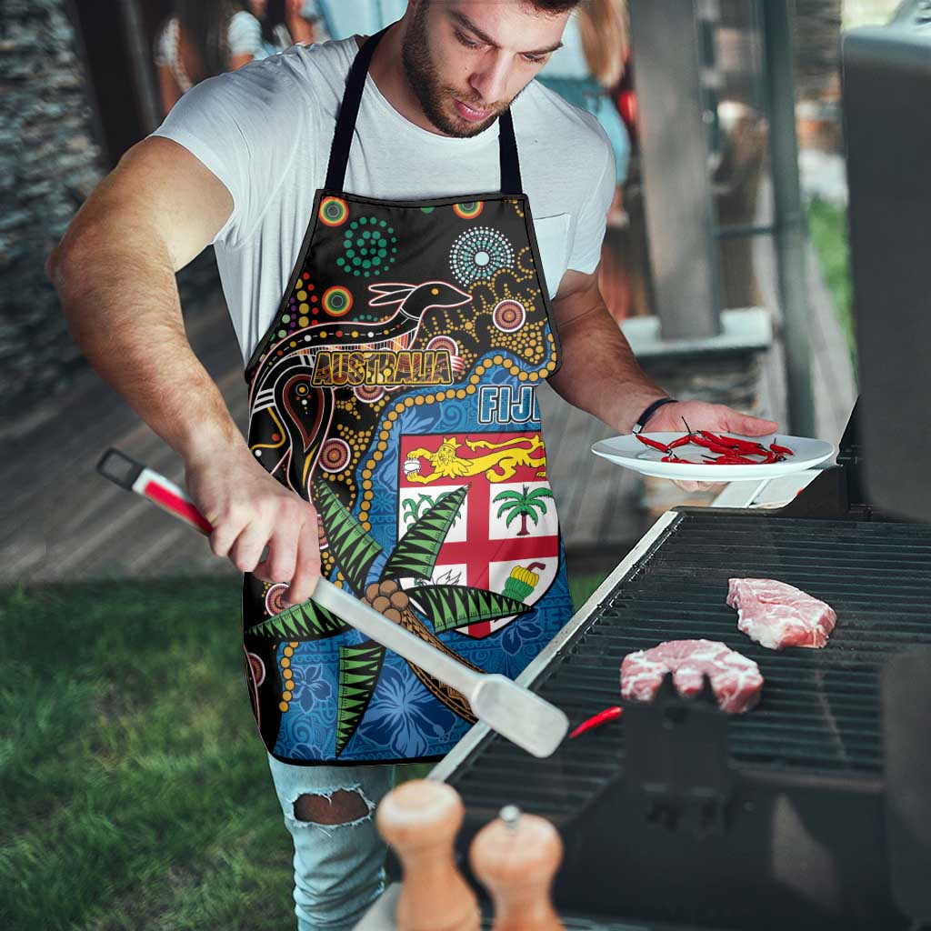 Fijian and Australian Culture Together Apron Aboriginal Art and Tapa Motifs with Kangaroo and Palm Tree - Polynesian Pride