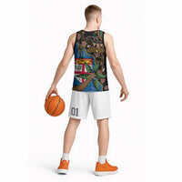 Fijian and Australian Culture Together Basketball Jersey Aboriginal Art and Tapa Motifs with Kangaroo and Palm Tree LT03 - Polynesian Pride