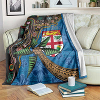 Fijian and Australian Culture Together Blanket Aboriginal Art and Tapa Motifs with Kangaroo and Palm Tree - Polynesian Pride