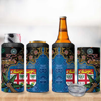 Fijian and Australian Culture Together 4 in 1 Can Cooler Tumbler Aboriginal Art and Tapa Motifs with Kangaroo and Palm Tree LT03 - Polynesian Pride
