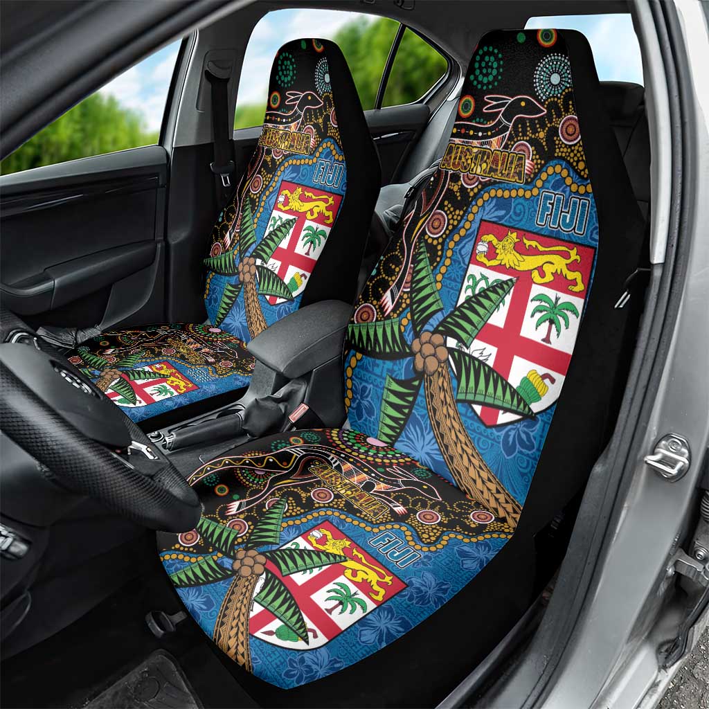 Fijian and Australian Culture Together Car Seat Cover Aboriginal Art and Tapa Motifs with Kangaroo and Palm Tree LT03 - Polynesian Pride